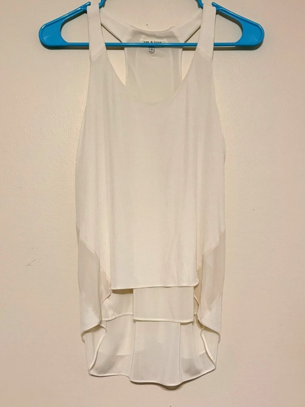 Rag & Bone Chieftain Leather-Trim Racerback Tank Top White Ivory Size Small